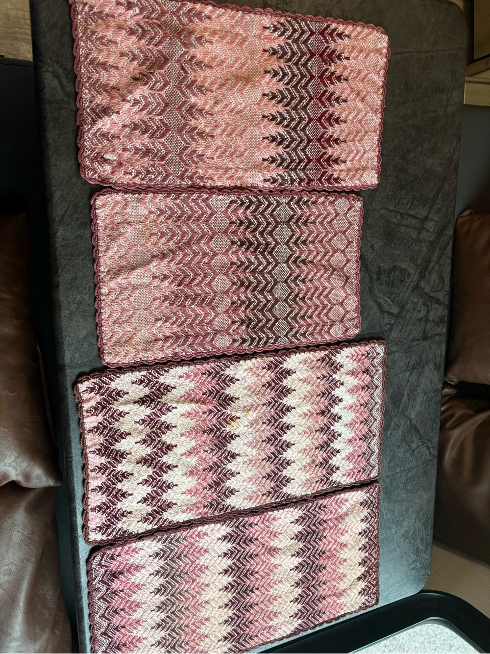 Vintage granny cor Handwoven Pink Chevron Table Runners/mats- Set of 4, 2 sizes